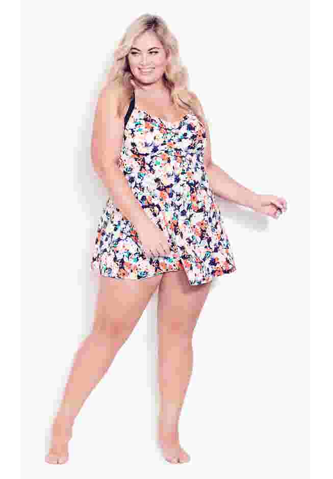 Hi Back Print Swim Dress image number 0