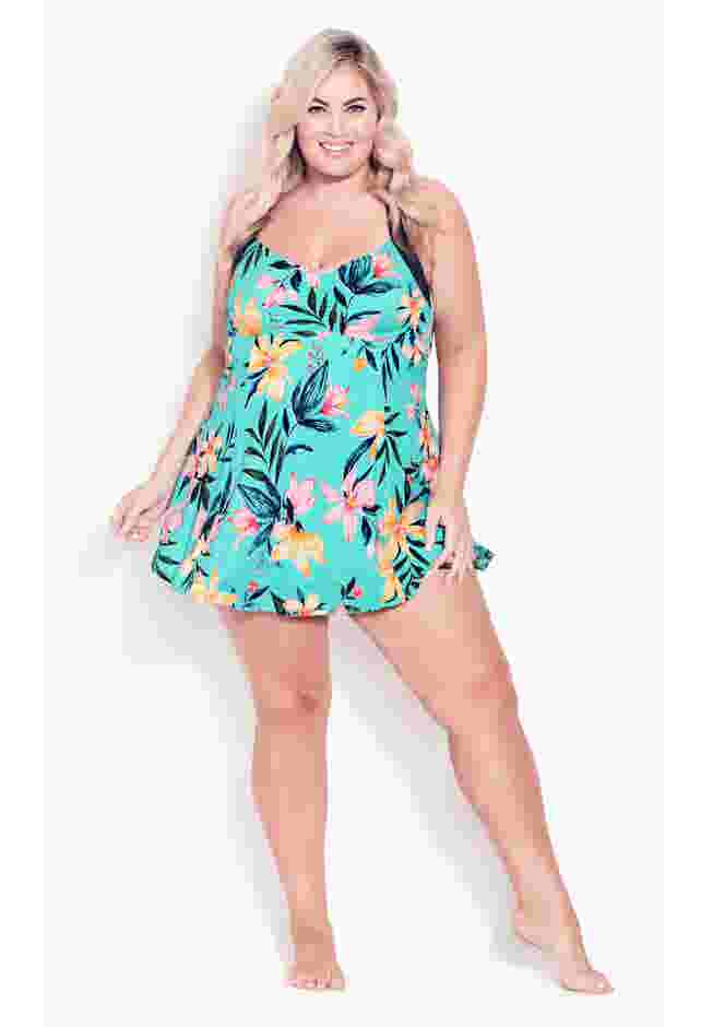 Hi Back Print Swim Dress image number 0