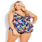 Ruffled Print Tankini Top image number null