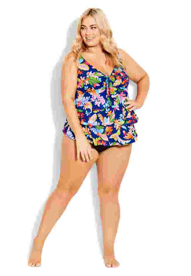 Ruffled Print Tankini Top image number 0
