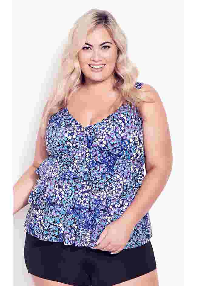 Ruffled Print Tankini Top image number 0