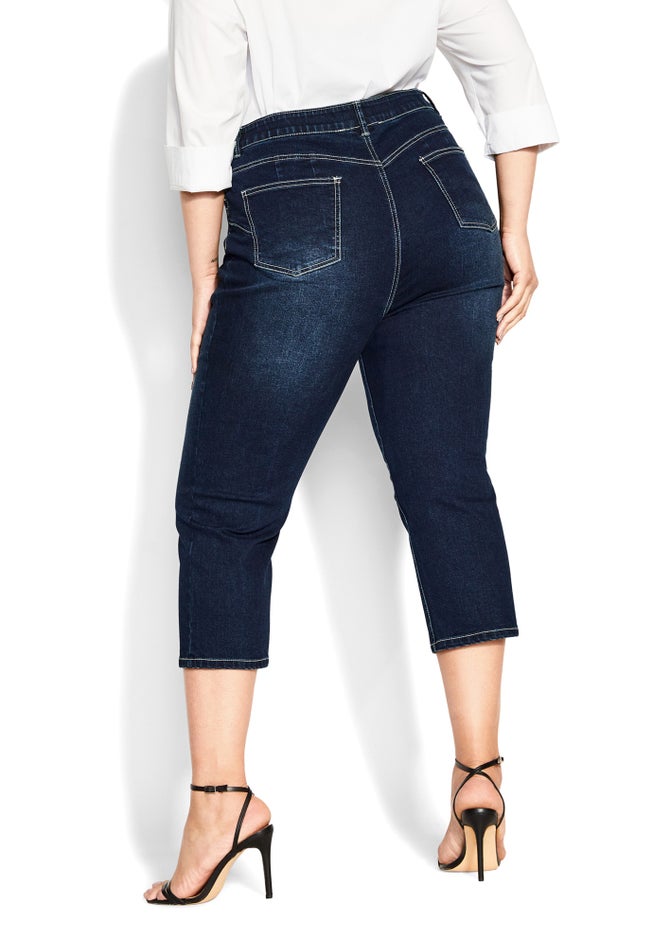 Slit Denim Capri image number null