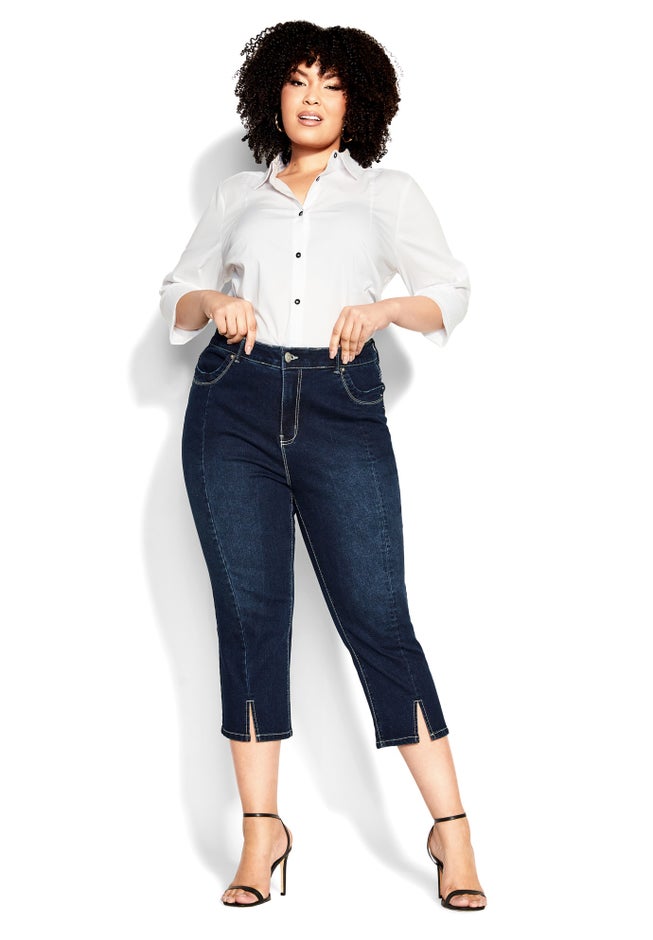 Slit Denim Capri image number null