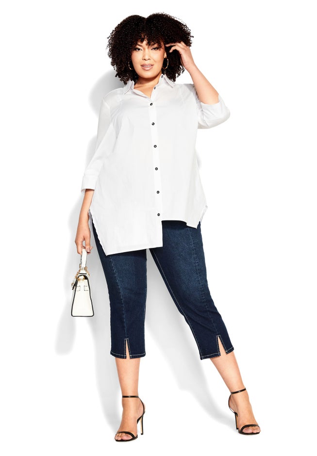 Slit Denim Capri image number null