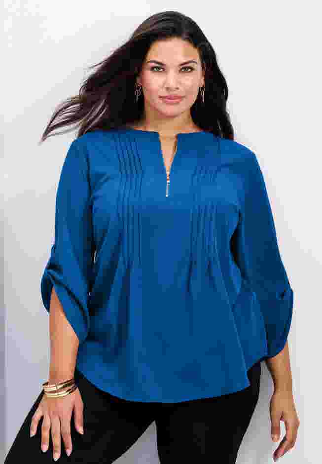 Hailey Zip Front Pintuck Blouse image number 0