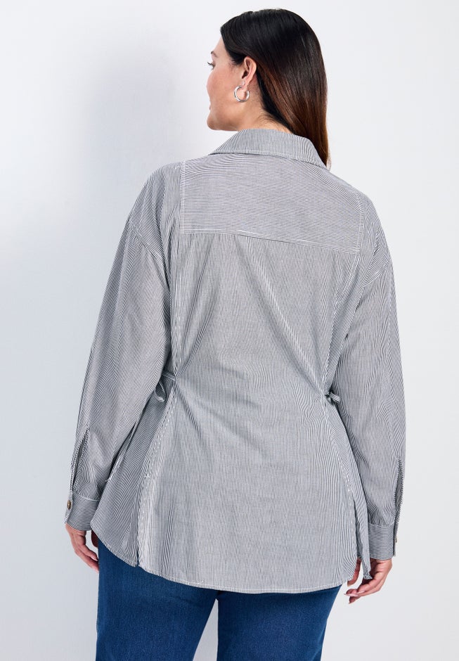 Ray Stripe Polpin Shirt With Tie Detail image number 1