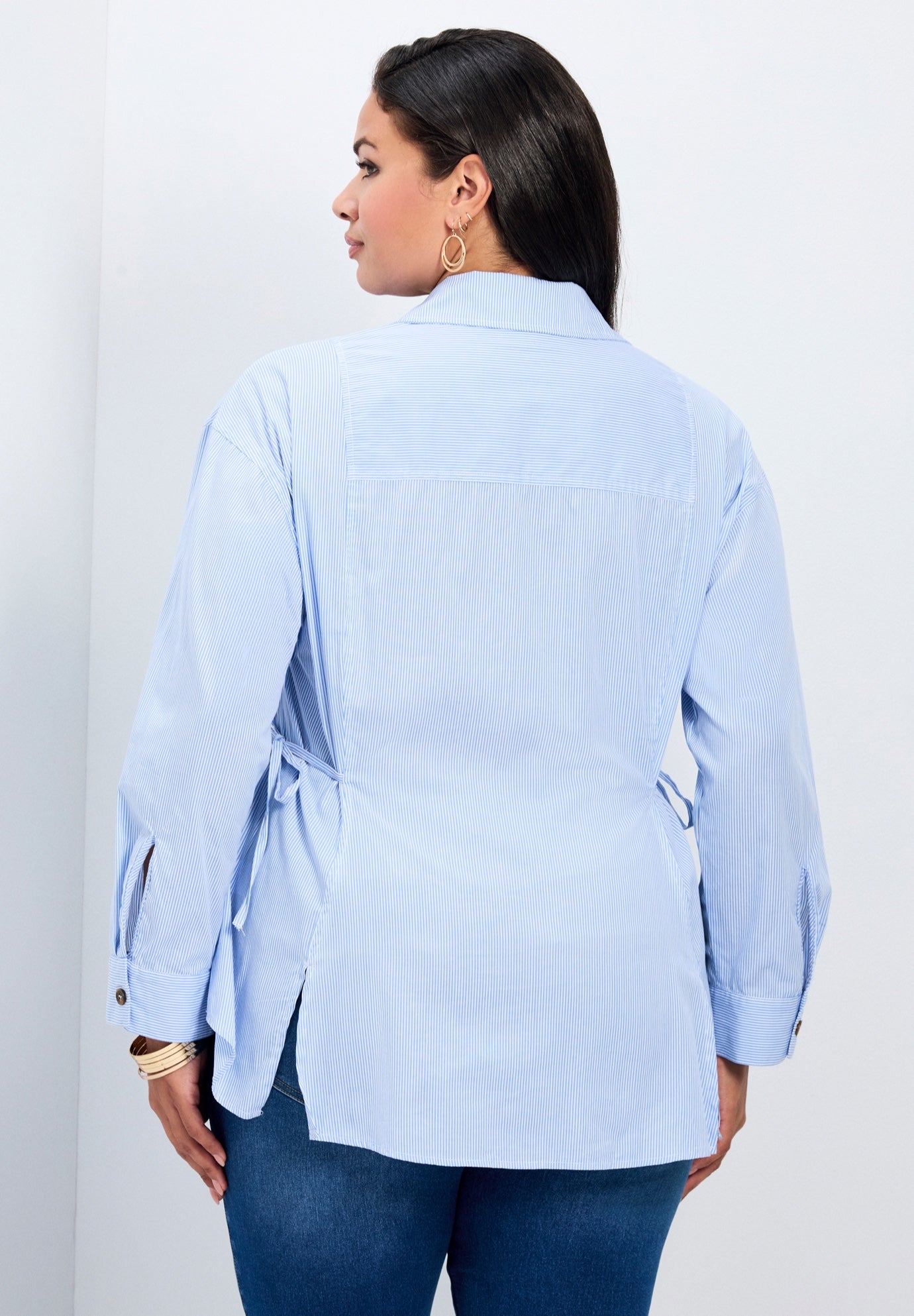 Ray Stripe Polpin Shirt With Tie Detail image number 1