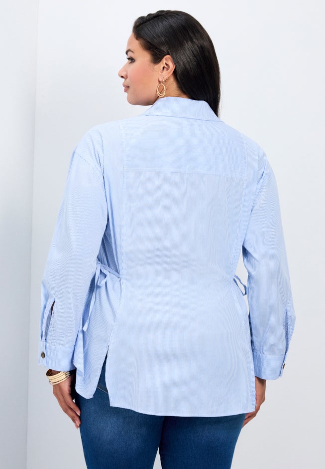 Ray Stripe Polpin Shirt With Tie Detail image number 1