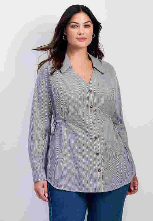 Ray Stripe Polpin Shirt With Tie Detail image number 0