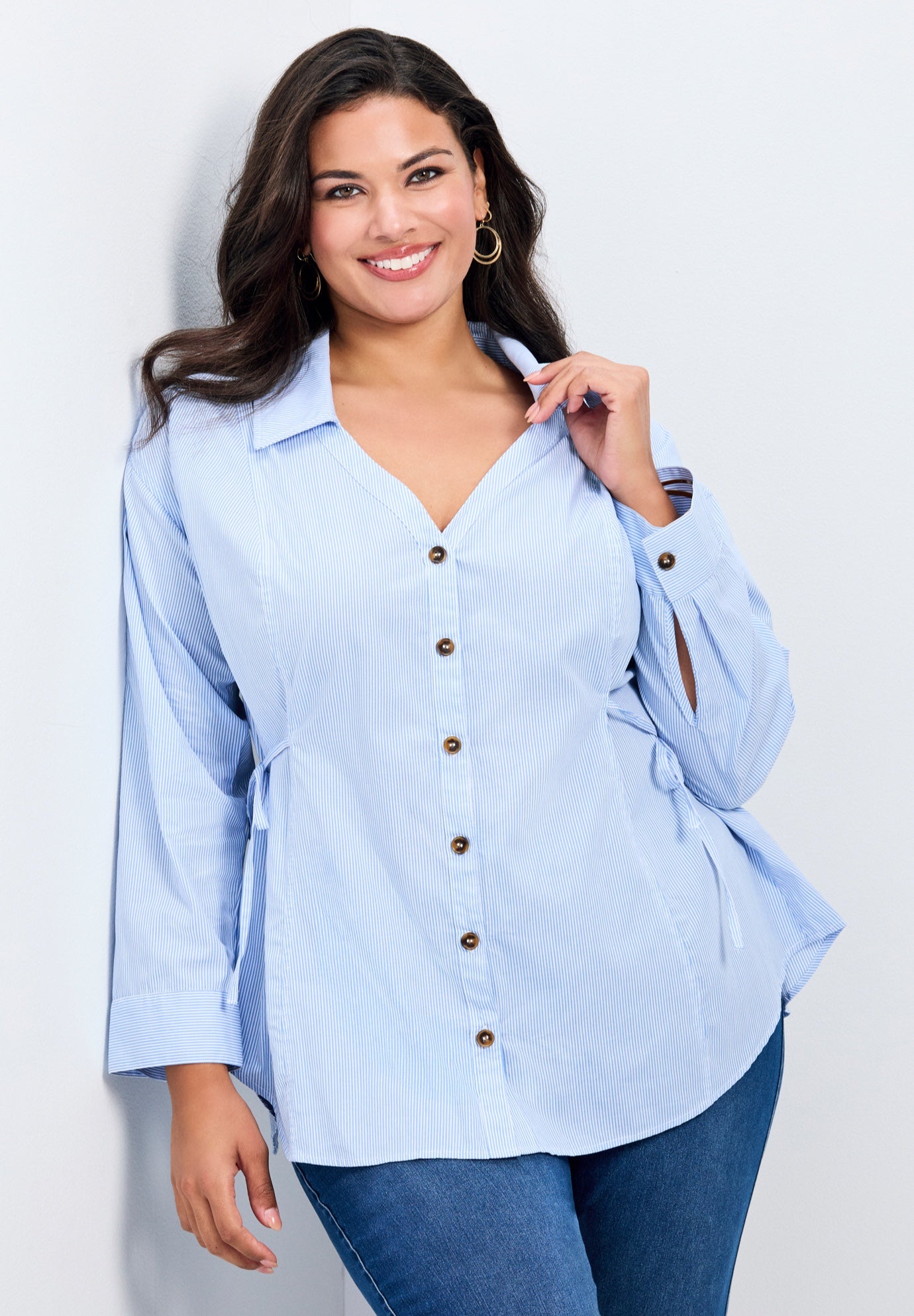 Ray Stripe Polpin Shirt With Tie Detail image number 0