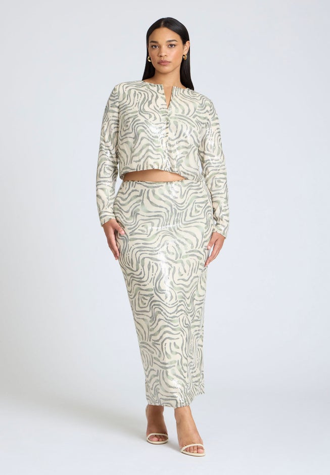 Printed Sequin Maxi Skirt image number 1