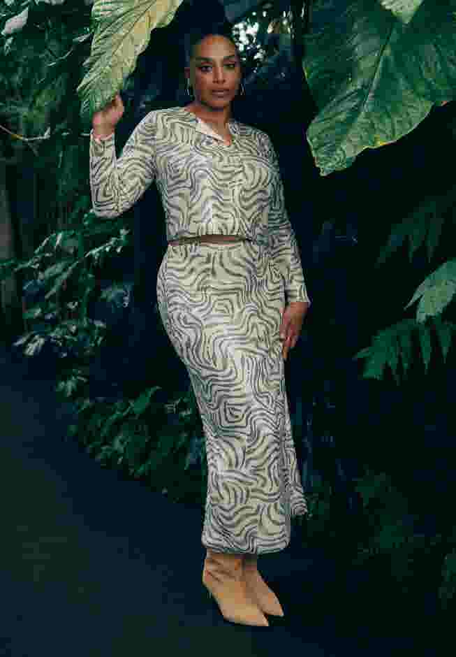 Printed Sequin Maxi Skirt image number 0