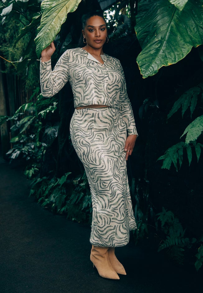 Printed Sequin Maxi Skirt image number 0