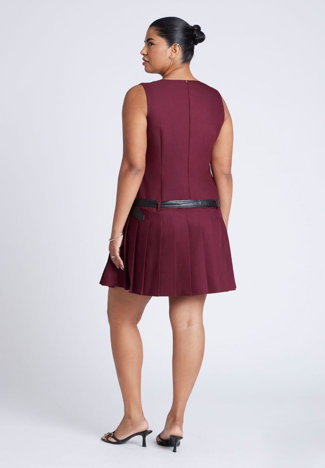 Pleated Mini Dress With Belt image number 1