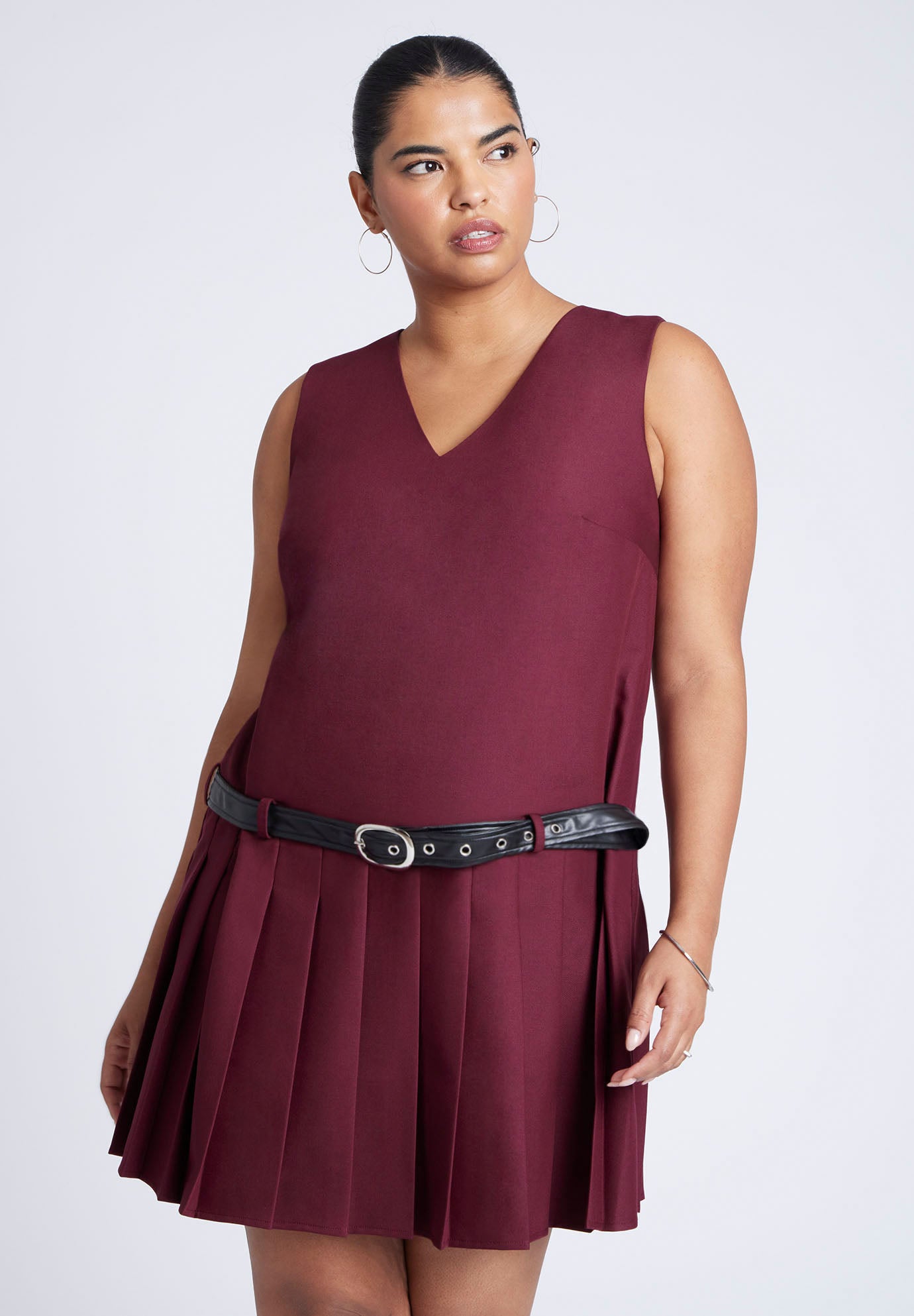 Pleated Mini Dress With Belt image number 2