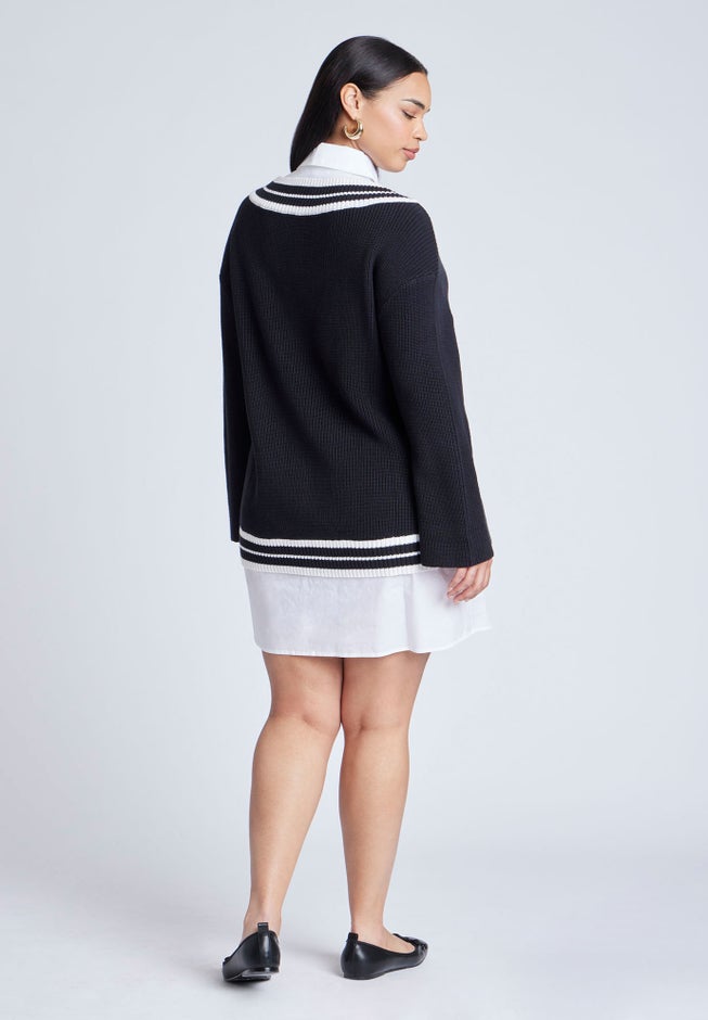 Striped Sweater Twofer Mini Shirt Dress image number 2