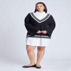 Striped Sweater Twofer Mini Shirt Dress image number null