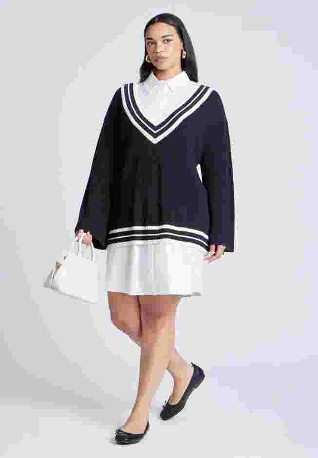 Striped Sweater Twofer Mini Shirt Dress image number 0