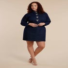 Denim Mini Dress With Rhinestone Bows image number null