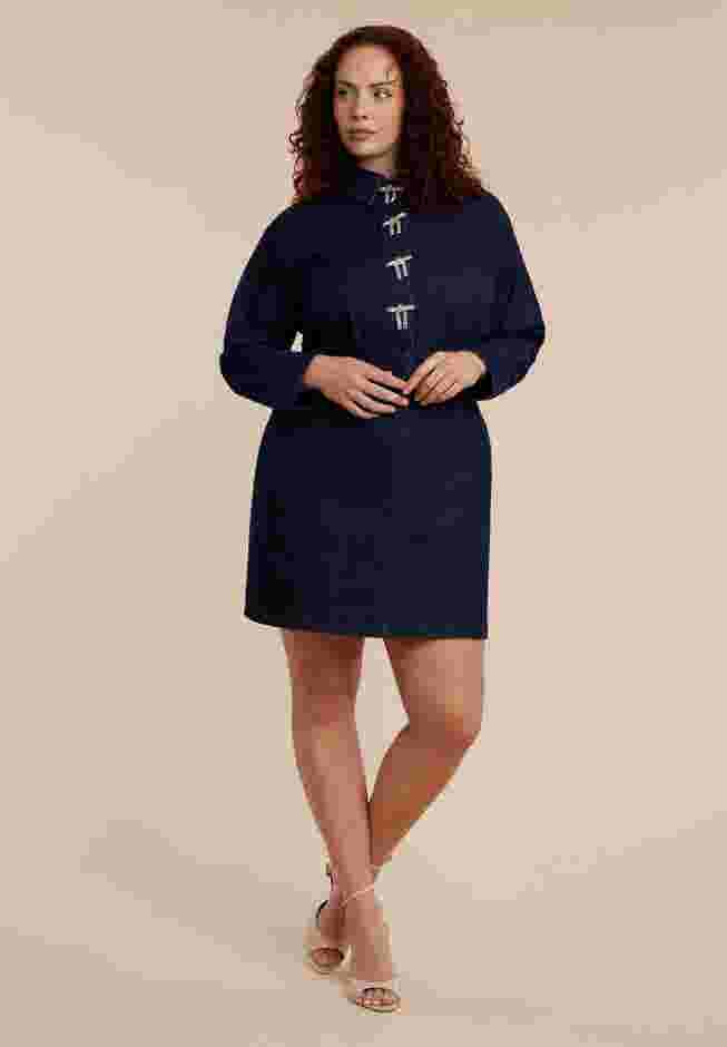 Denim Mini Dress With Rhinestone Bows image number 2