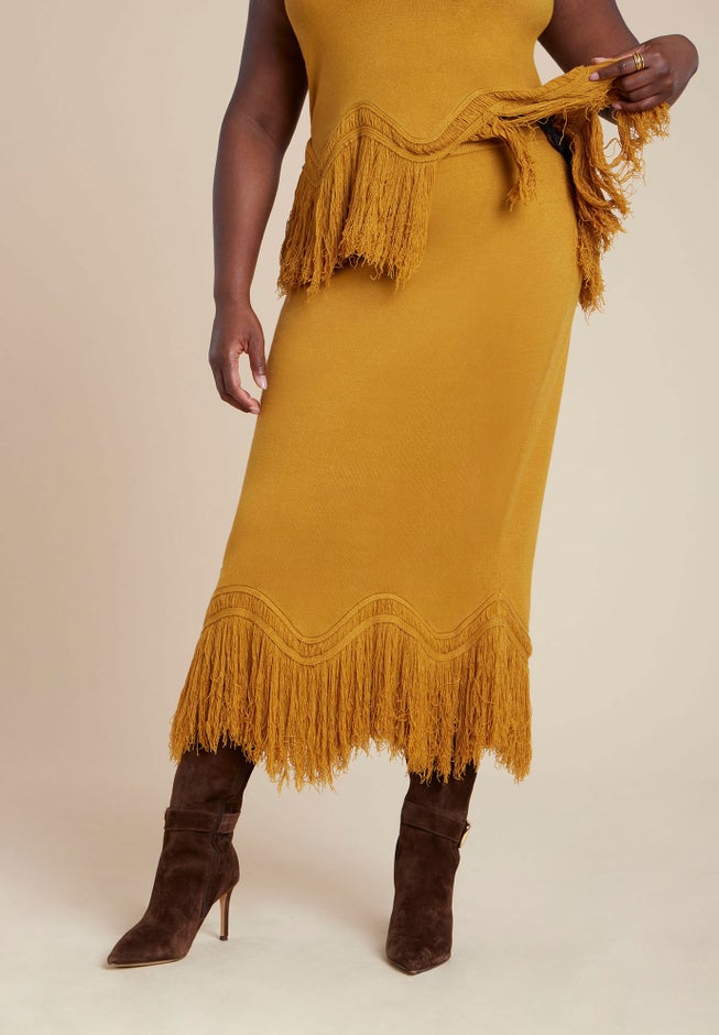 Fringe Hem Sweater Skirt image number 1
