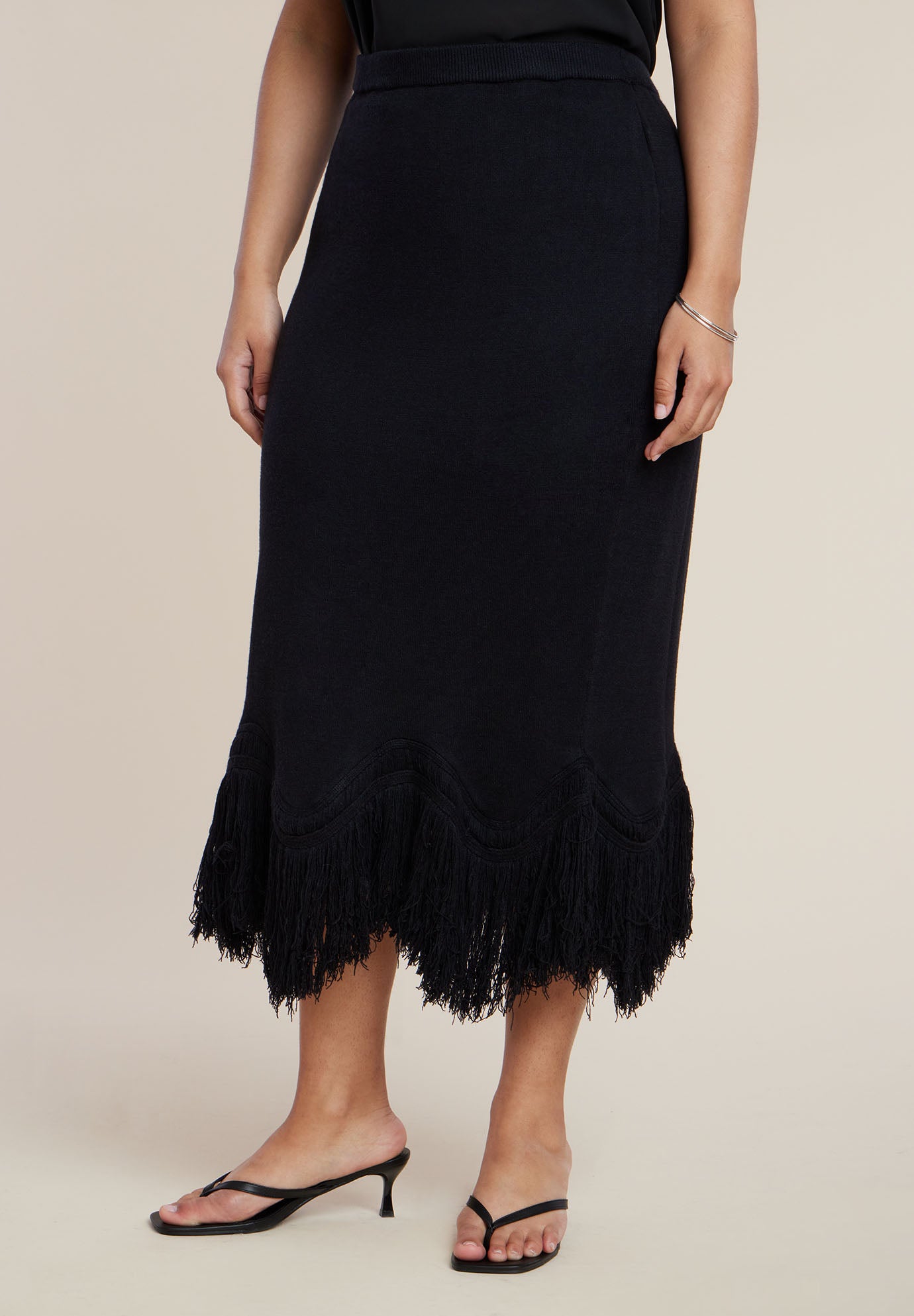 Fringe Hem Sweater Skirt image number 1