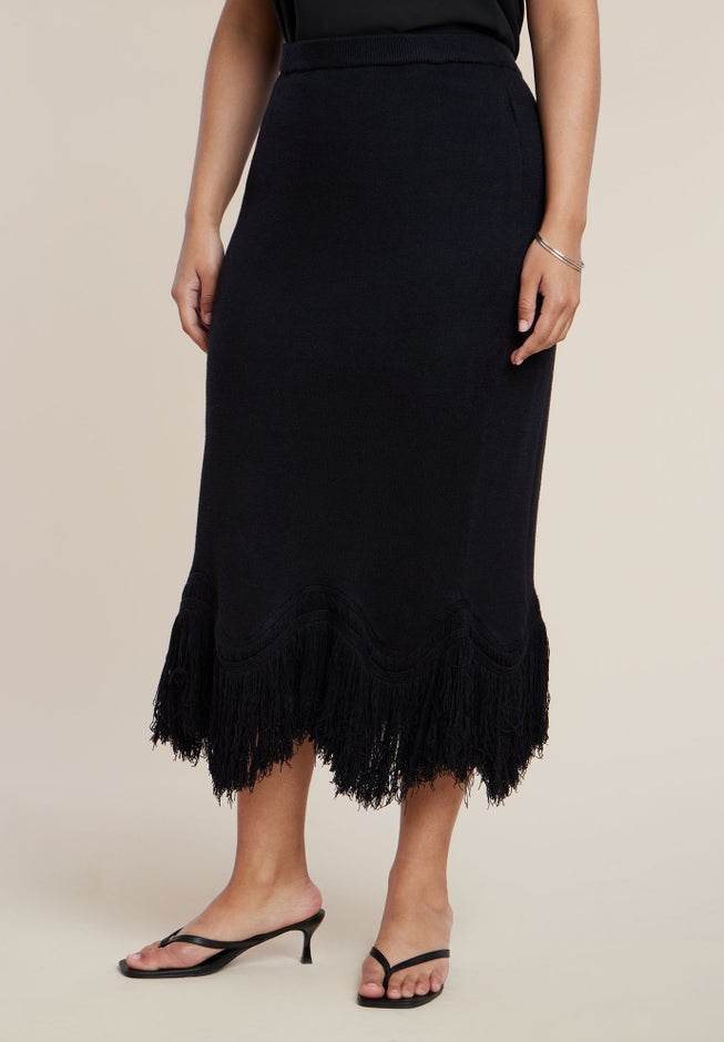 Fringe Hem Sweater Skirt image number 1