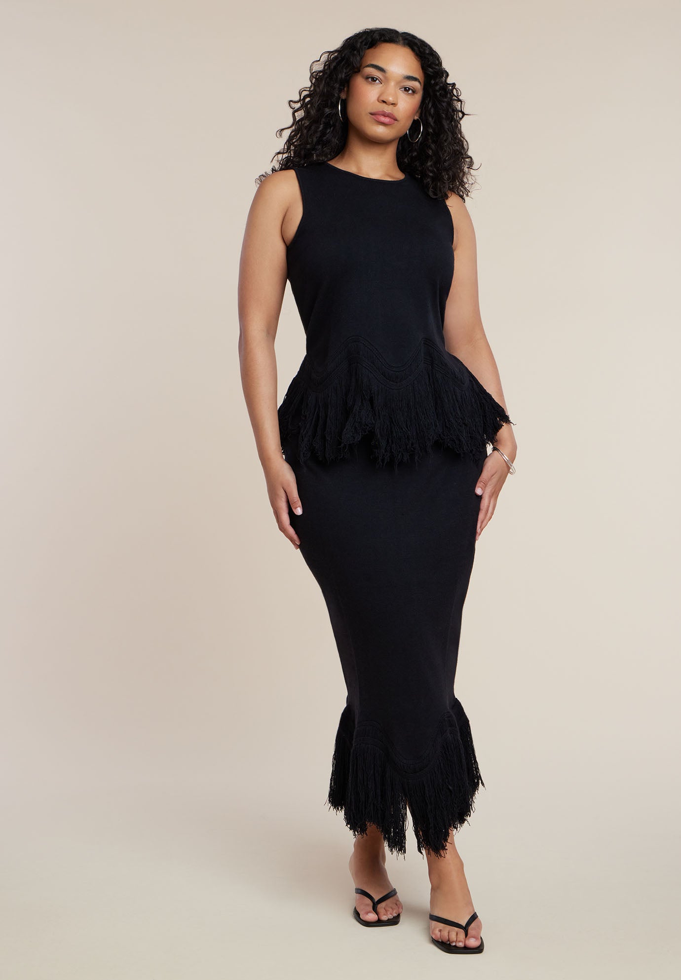 Fringe Hem Sweater Skirt image number 0