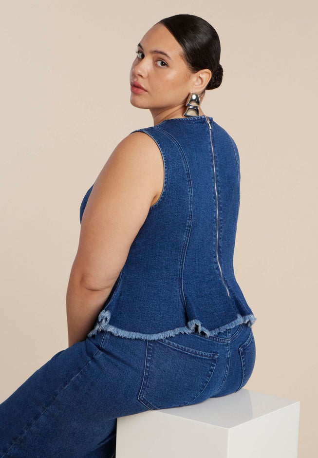 Denim Peplum Top image number 1