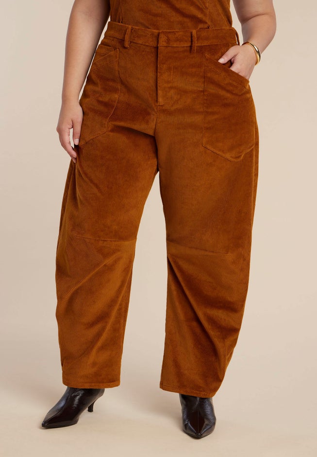Corduroy Barrel Leg Pants image number 1