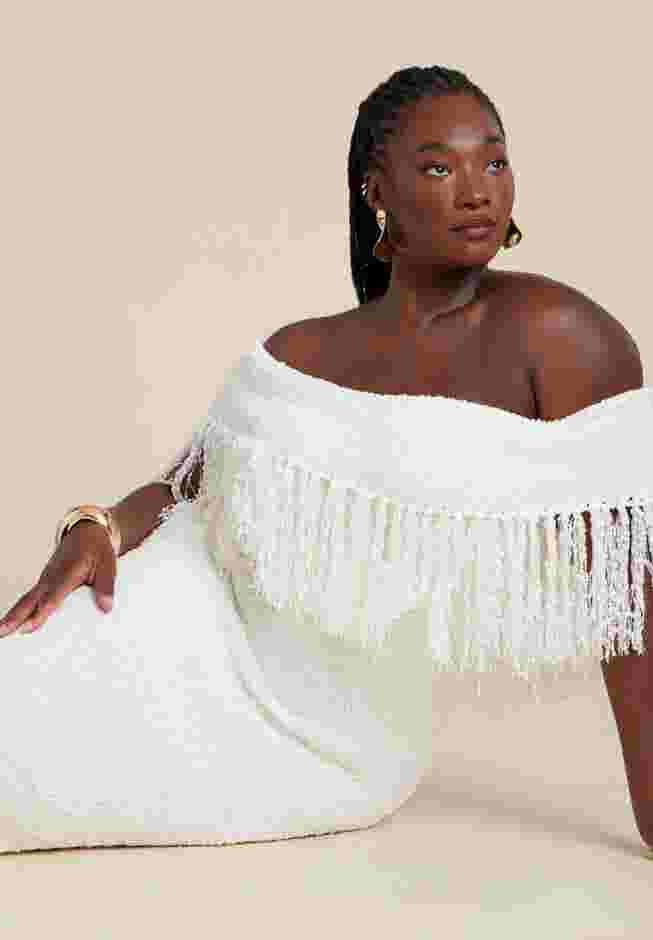 Textured Fringe Sweater Dress image number 2