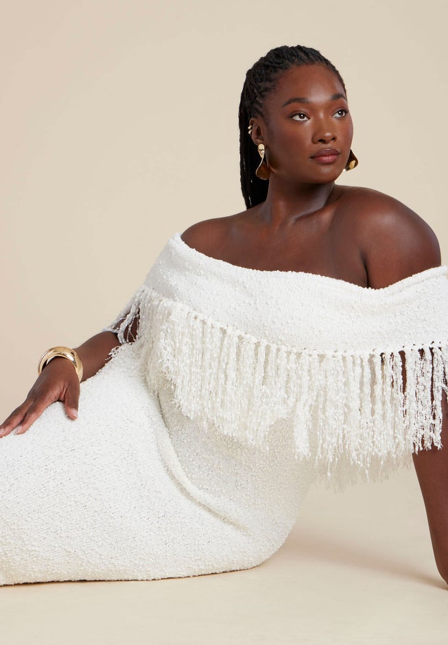 Textured Fringe Sweater Dress image number 2