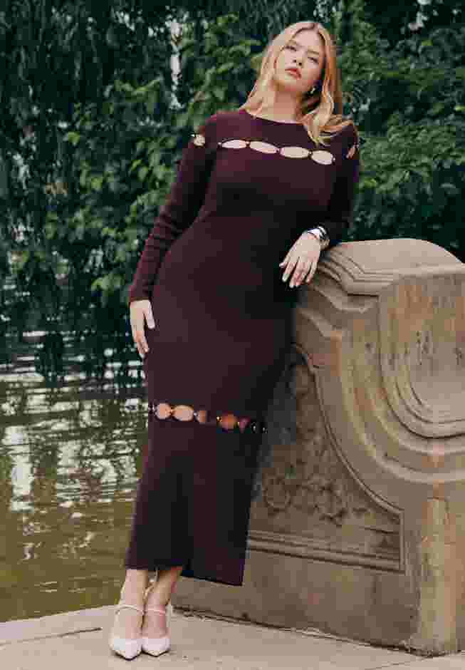 Beaded Cutout Sweater Dress image number 0