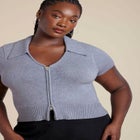 Cropped Zip Up Polo Sweater image number null