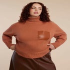 Faux Leather Pocket Turtleneck Sweater image number null