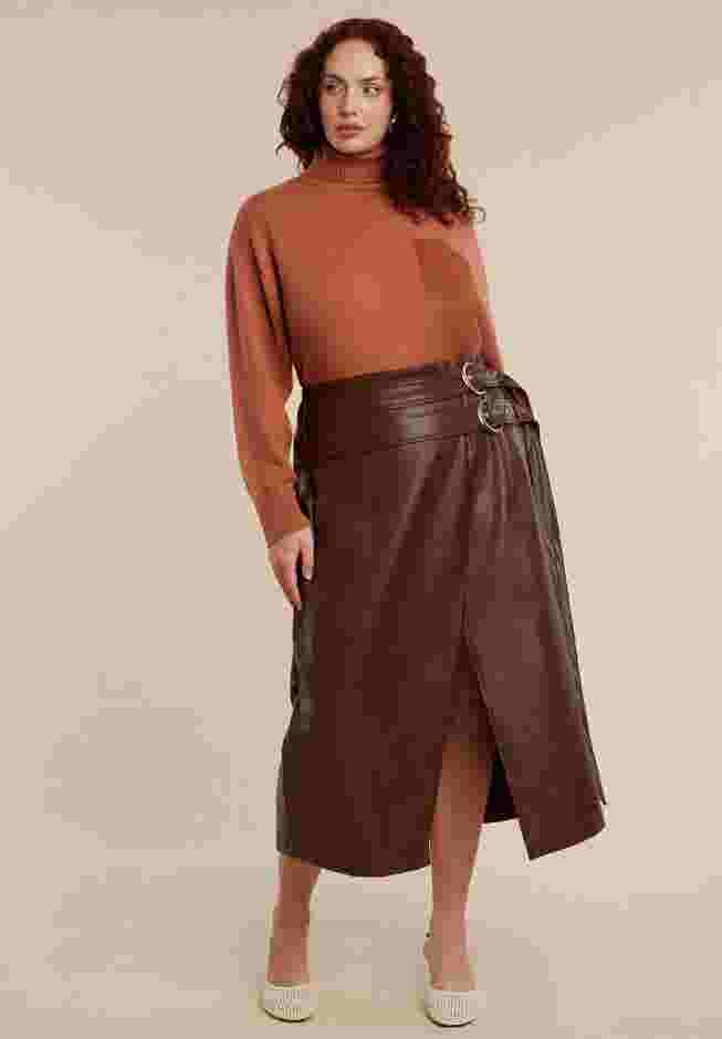 Faux Leather Pocket Turtleneck Sweater image number 3