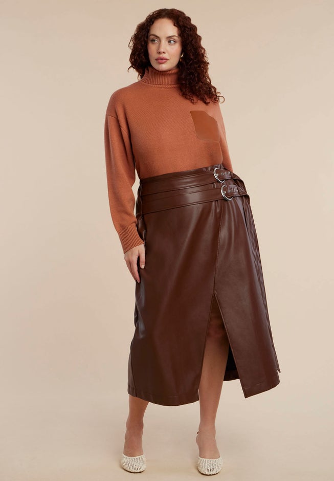 Faux Leather Pocket Turtleneck Sweater image number 3