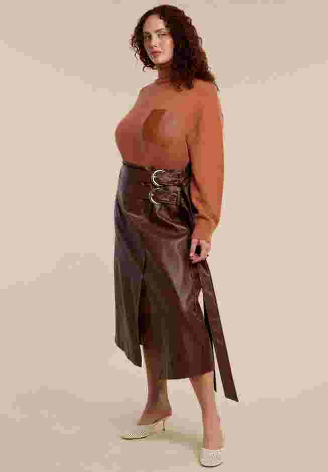 Faux Leather Pocket Turtleneck Sweater image number 4