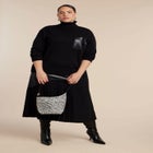 Faux Leather Pocket Turtleneck Sweater image number null