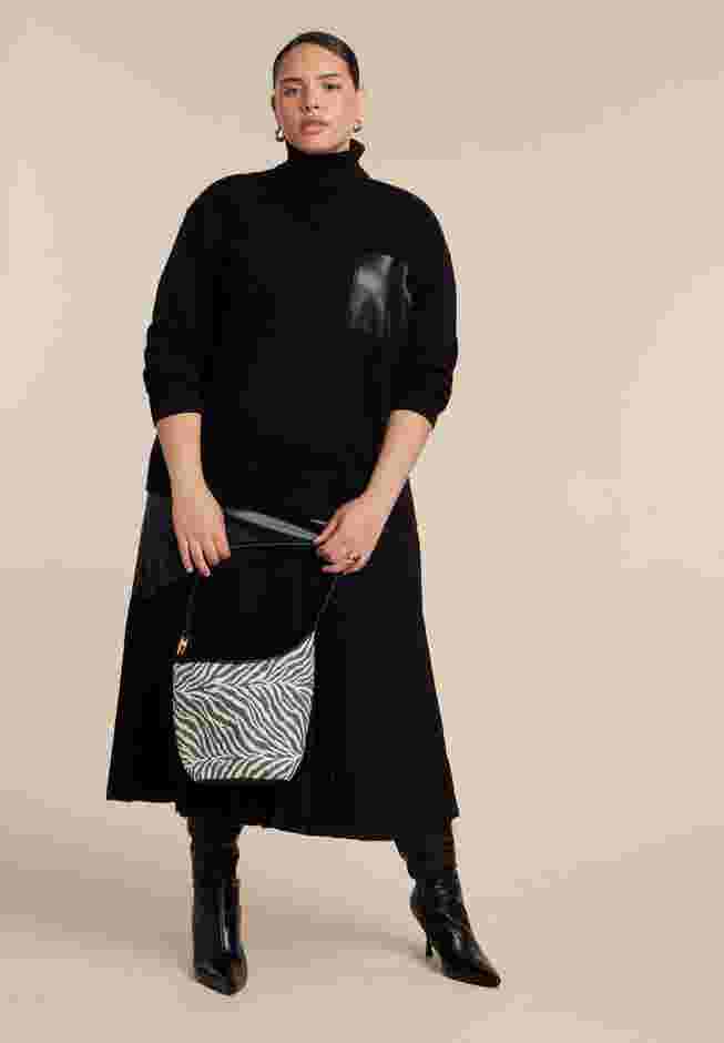 Faux Leather Pocket Turtleneck Sweater image number 1