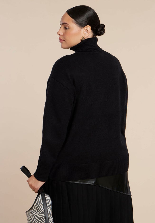 Faux Leather Pocket Turtleneck Sweater image number 3