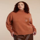 Faux Leather Pocket Turtleneck Sweater image number null