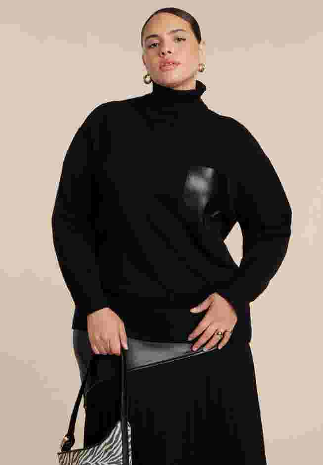 Faux Leather Pocket Turtleneck Sweater image number 0