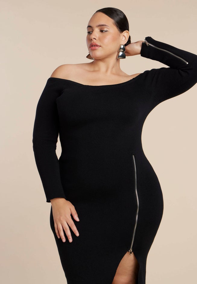 Sweater Midi Dress W Zippers image number 1