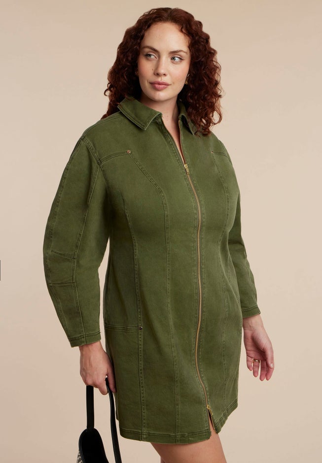 Denim Mini Dress With Zipper Detail image number 4