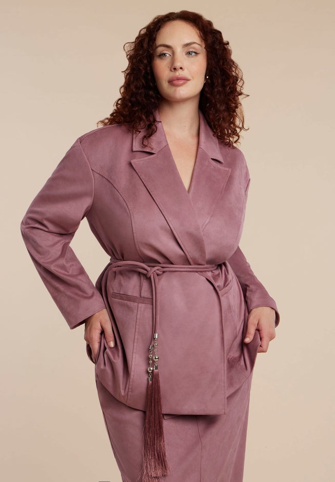 Faux Suede Tassel Belted Blazer image number 1