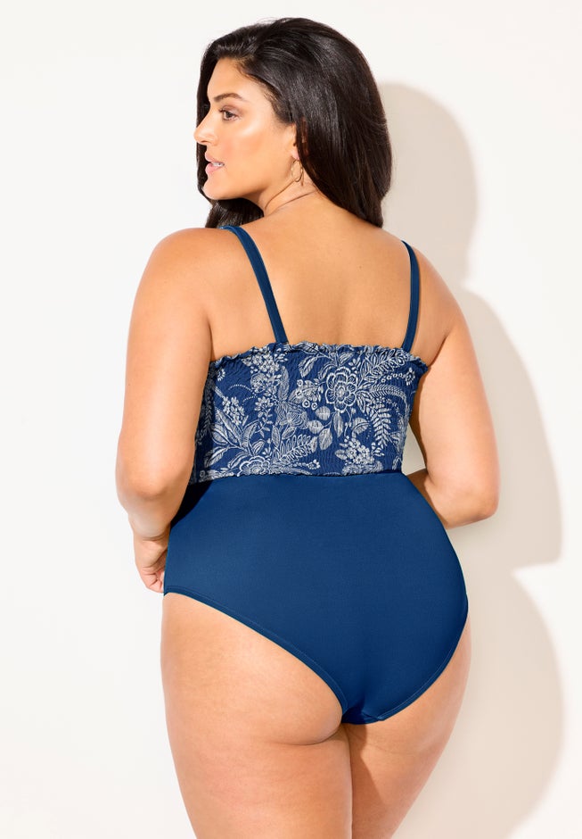Smocked Ring Strap One Piece Swimsuit image number 1