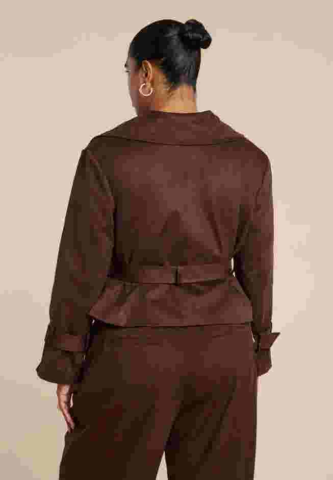 Cropped Faux Suede Trench Jacket image number 1
