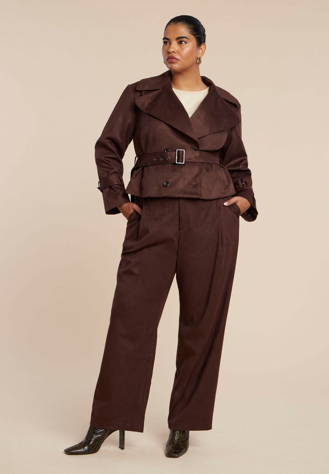 Cropped Faux Suede Trench Jacket image number 2