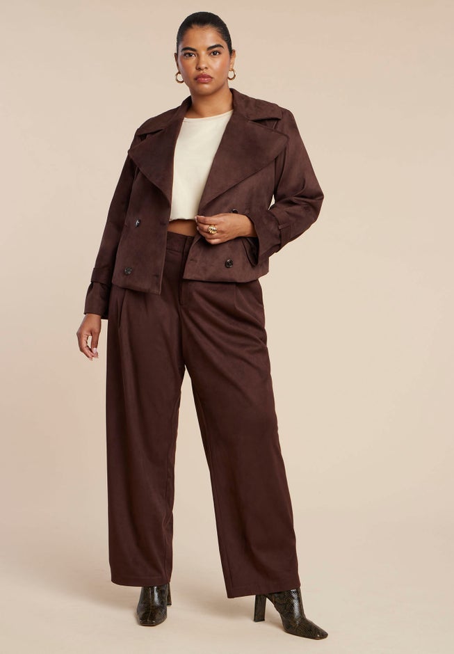 Cropped Faux Suede Trench Jacket image number 3